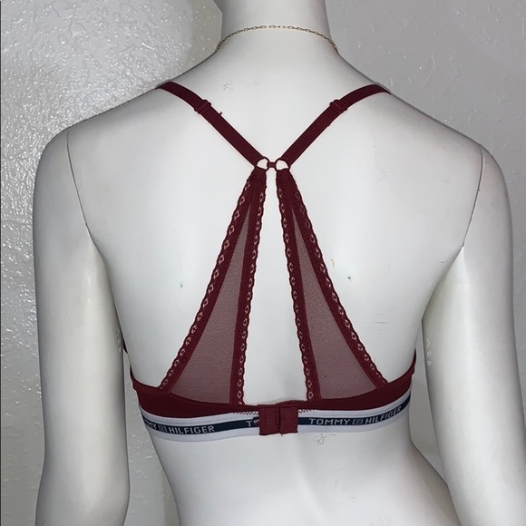 TOMMY HILFIGER LOGO SEAMLESS LACE TRIM PUSH-UP CONVERTIBLE BRA CABERNET 34C - Picture 5 of 8